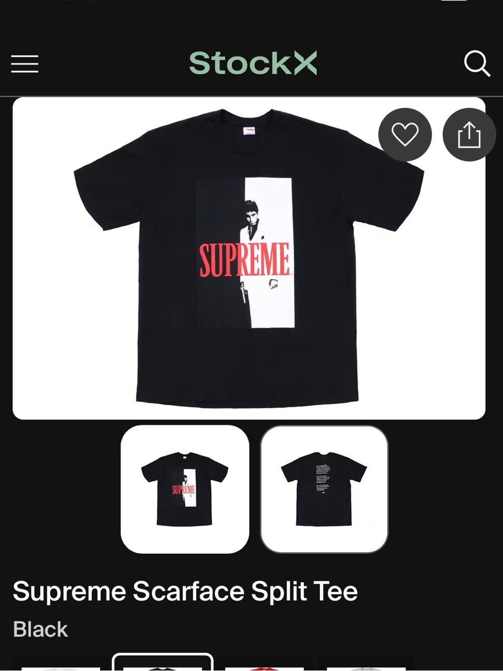 Supreme Black Tee with Red & White Split Scarface Graphic